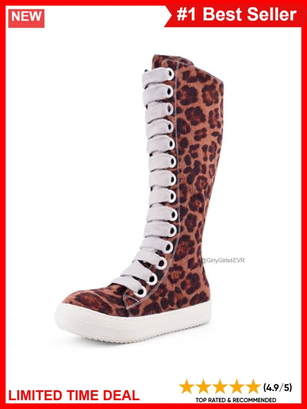 Womens Knee-High Platform Boots PU Leather Chunky Lace Up Zip Campus